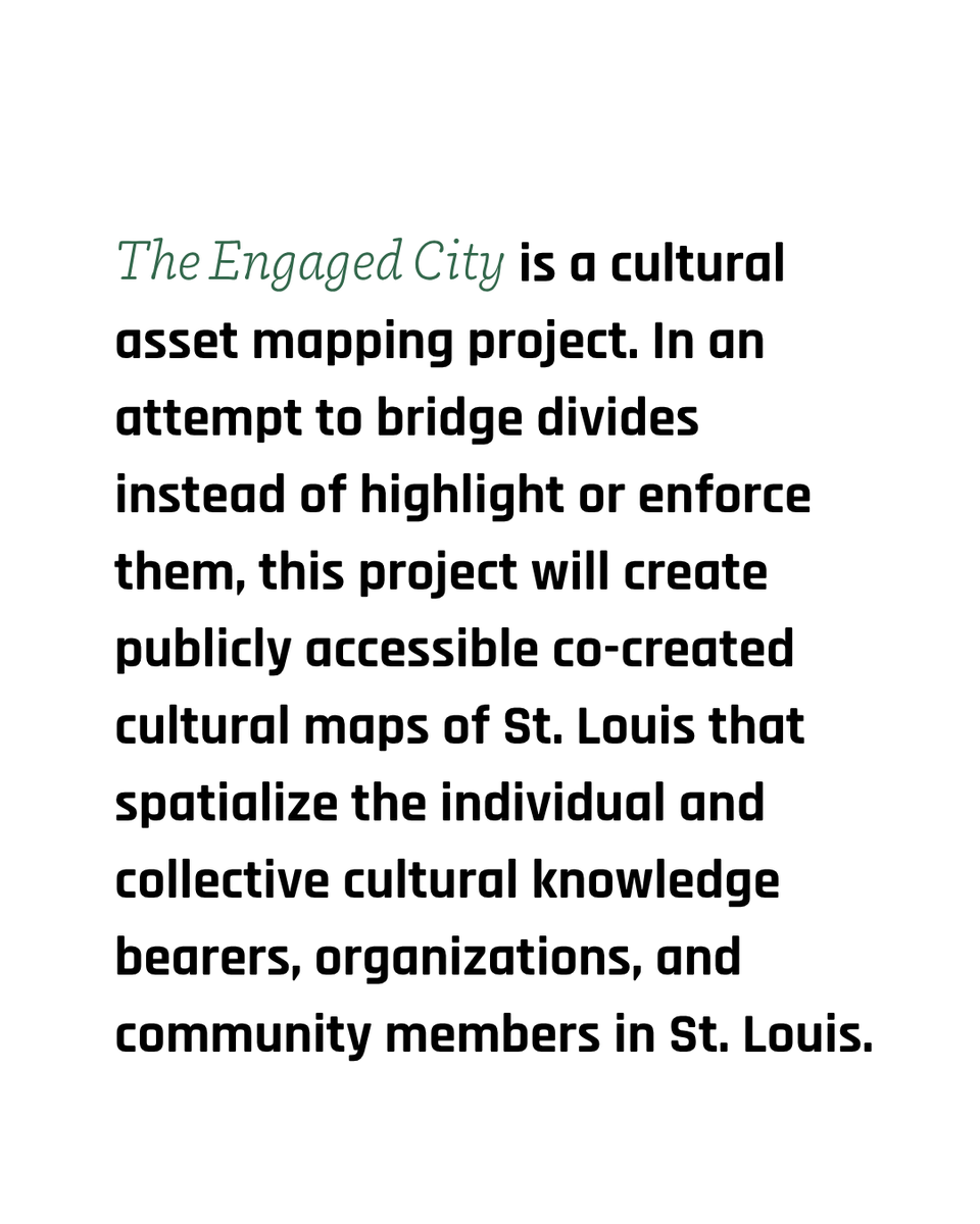 CRE2_WashU's tweet image. The Engaged City is a cultural asset mapping project connecting communities across St. Louis through shared knowledge and lived experience. Get involved with us through the Community Fellows in Residence program! theengagedcity.com/community-fell…