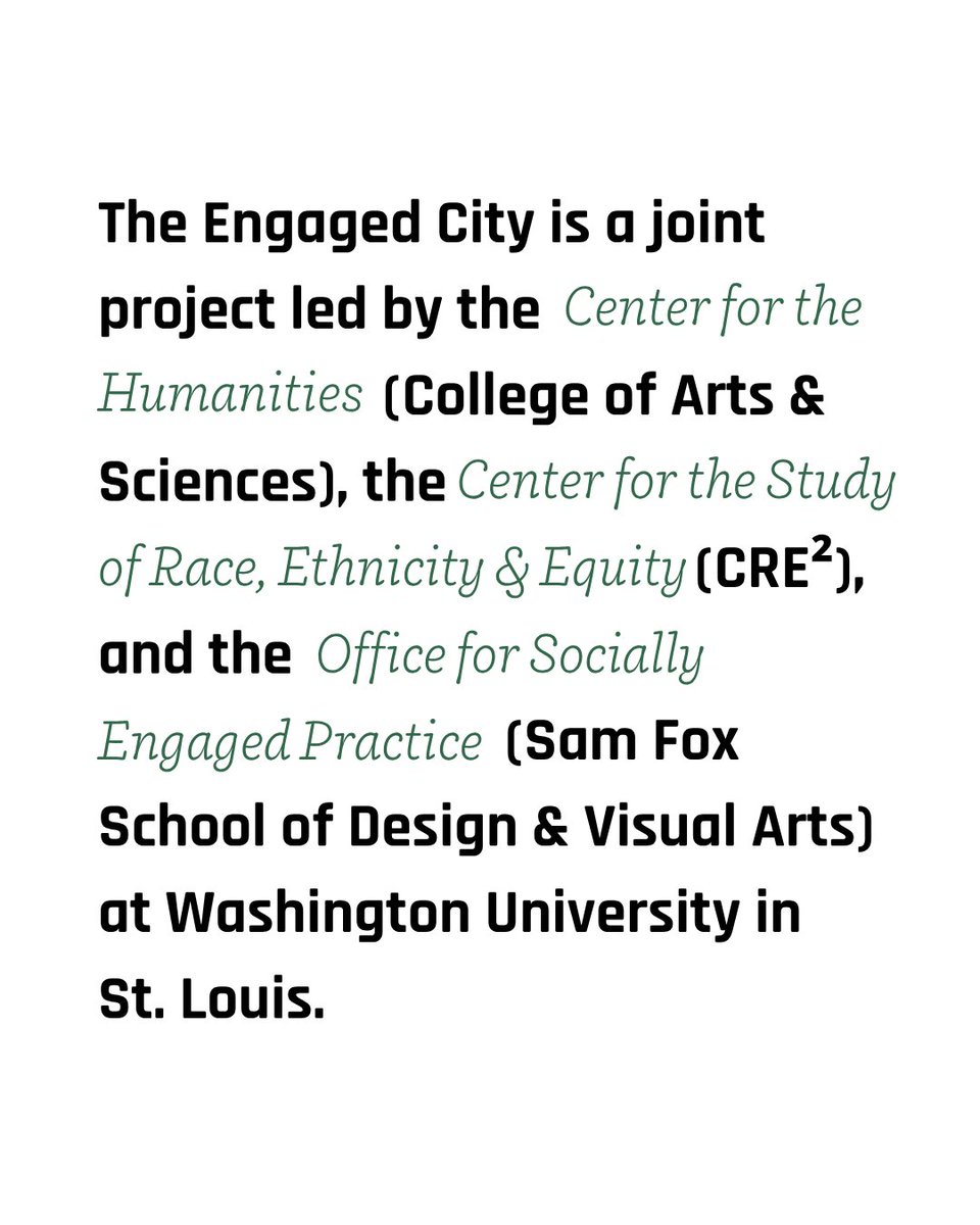 CRE2_WashU's tweet image. The Engaged City is a cultural asset mapping project connecting communities across St. Louis through shared knowledge and lived experience. Get involved with us through the Community Fellows in Residence program! theengagedcity.com/community-fell…