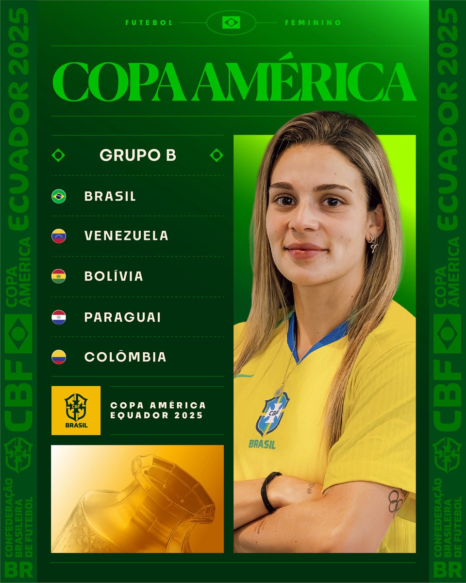 ISSO É BRASIL! 🇧🇷

Tá na hora de marcar na agenda: vem aí a caminhada da nossa Seleção rumo à glória na Copa América Feminina 2025!

Quatro batalhas, um só objetivo: representar o Brasil com garra e coração! 💛💚 

Vamos juntos nessa torcida! 🇧🇷