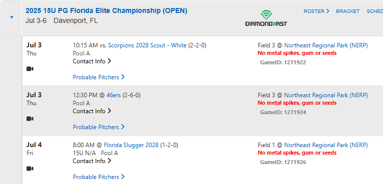 Warriors Baseball FL (@flwarriorsbball) on Twitter photo This weeks schedule for our Pups 2029 team and 16u in <a href="/Florida_PG/">Perfect Game Florida</a> Florida Elite Championship This weeks schedule for our Pups 2029 team and 16u in <a href="/Florida_PG/">Perfect Game Florida</a> Florida Elite Championship