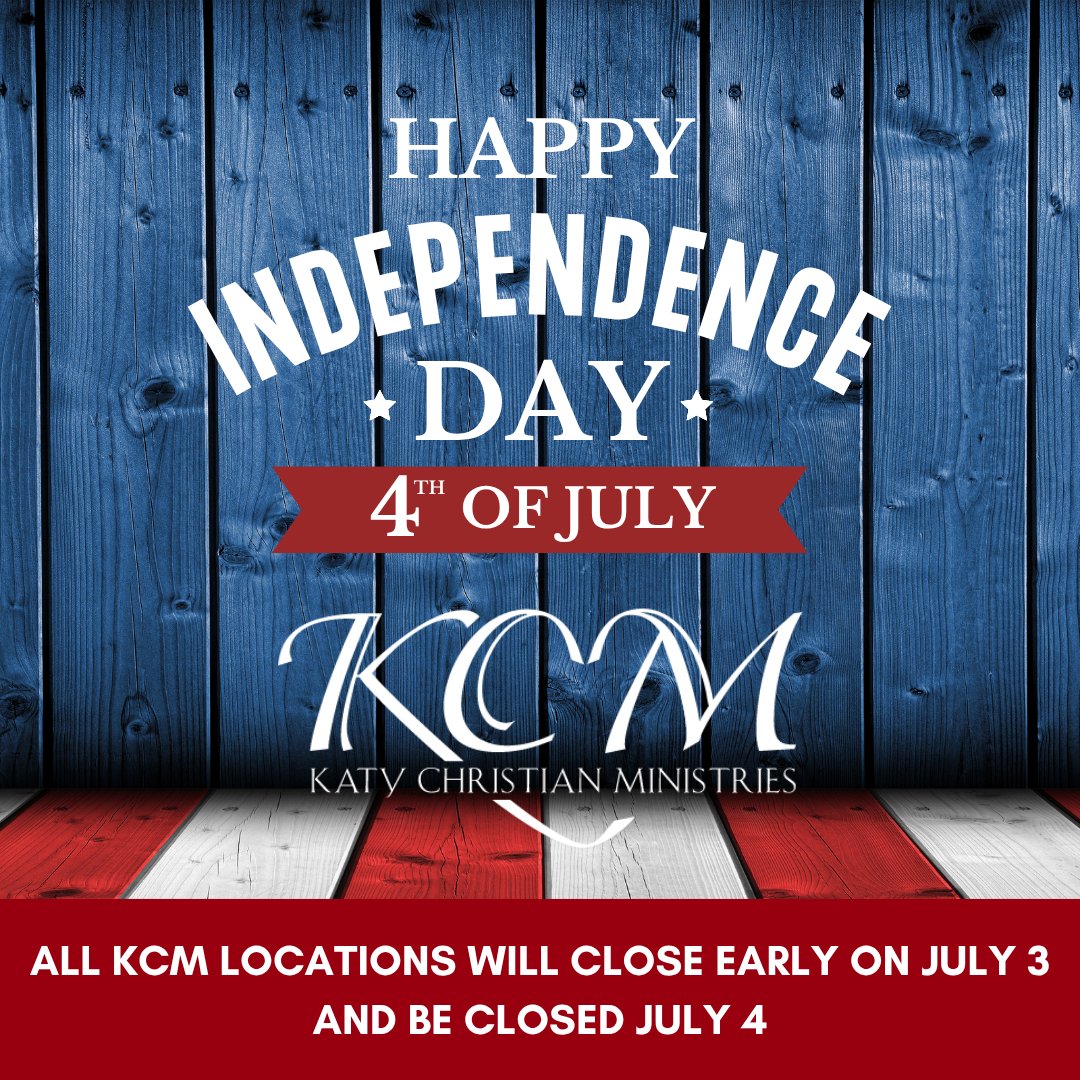 KCM Holiday Schedule: ktcm.org/independence-d…

#KCM #FourthOfJuly #HolidayHours #ChristmasInJuly #KatyTX #CommunitySupport #ResaleWithPurpose