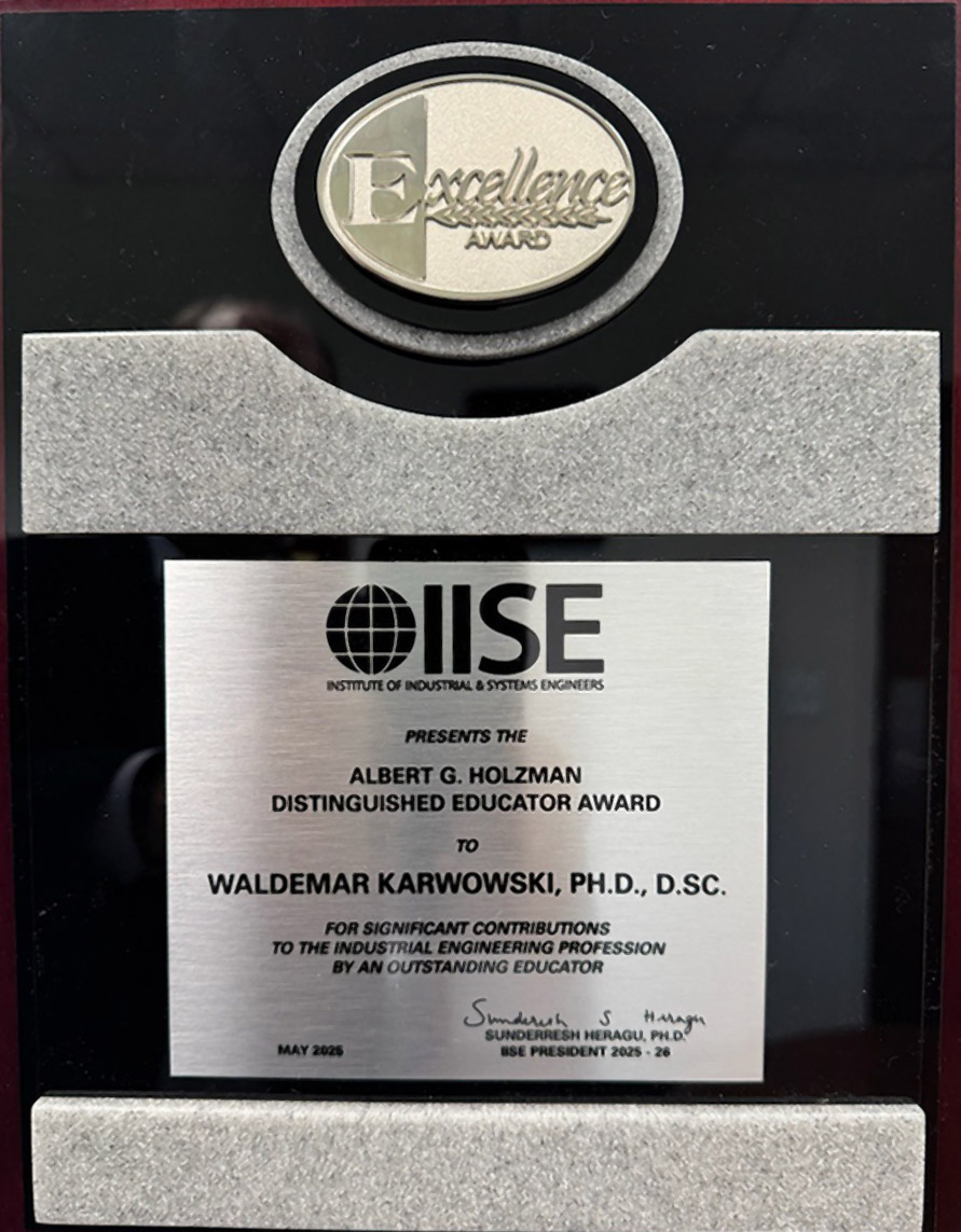 What an amazing honor. Our department chair, Waldemar Karwowski, has received the Distinguished Educator Award from <a href="/iisenet/">IISE</a> for his exceptional mentorship and dedication to students: bit.ly/44lUyO5 ✨