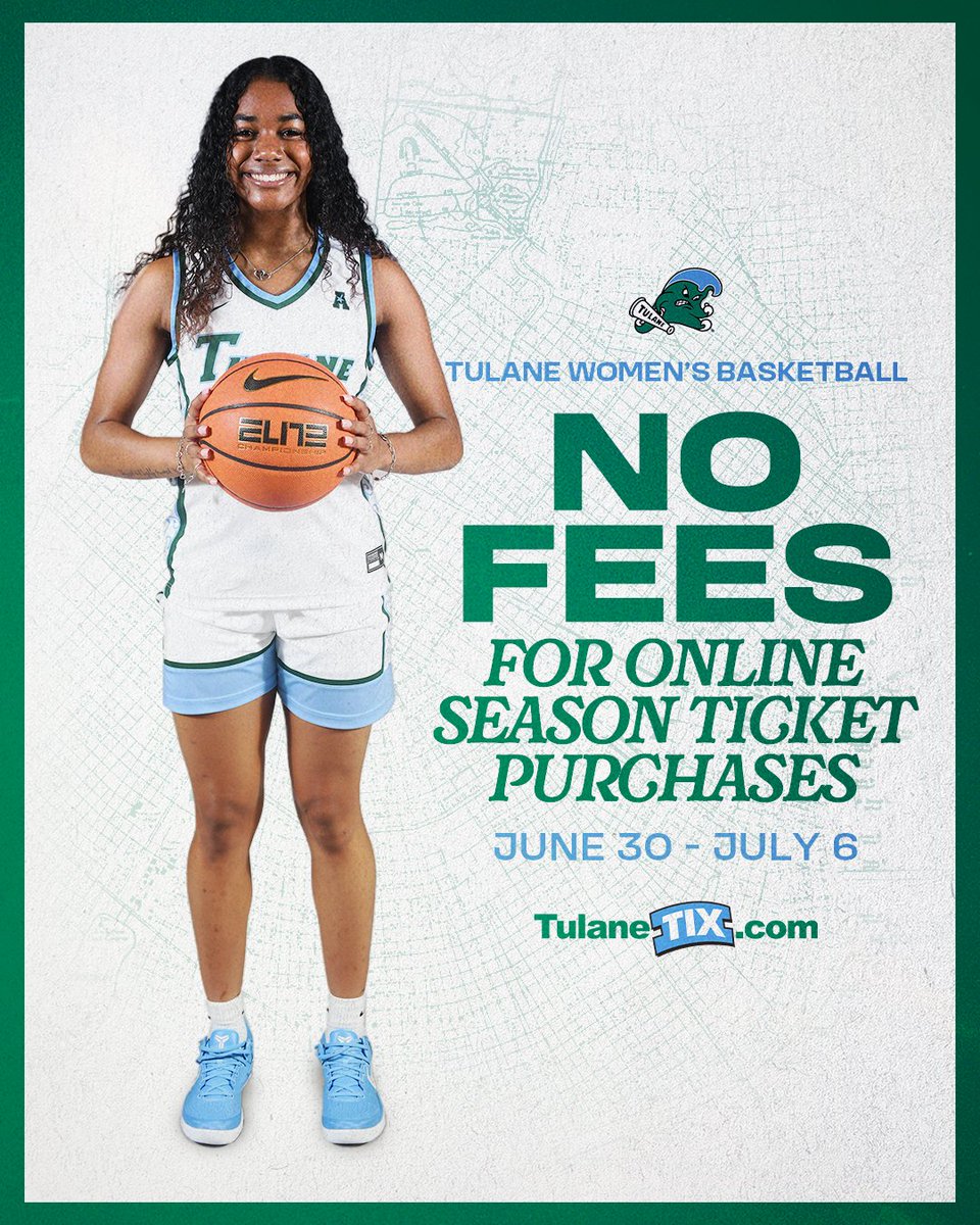 GreenWaveWBB's tweet image. 🎟️ No Fees = More Savings!
Use promo code FREEDOM and get your 2025-26 season tickets now at TulaneTix.com!
🎟️ tulanegreenwave.evenue.net/promotions/FRE…
#RollWave