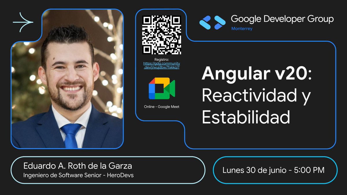 Acompáñanos hoy en el evento "Construyendo el Futuro Web" donde hablaremos de lo más nuevo en Angular v20 y Firebase"!

🕔 Hoy  5:00 PM (CDMX)
📍 Evento en línea 
🎙️ Con <a href="/eduardoRoth/">Eduardo Roth</a>  y Juan Rodríguez
🔗 Regístrate aquí:
 gdg.community.dev/e/mp93b7/
¡Nos vemos en línea! 💻