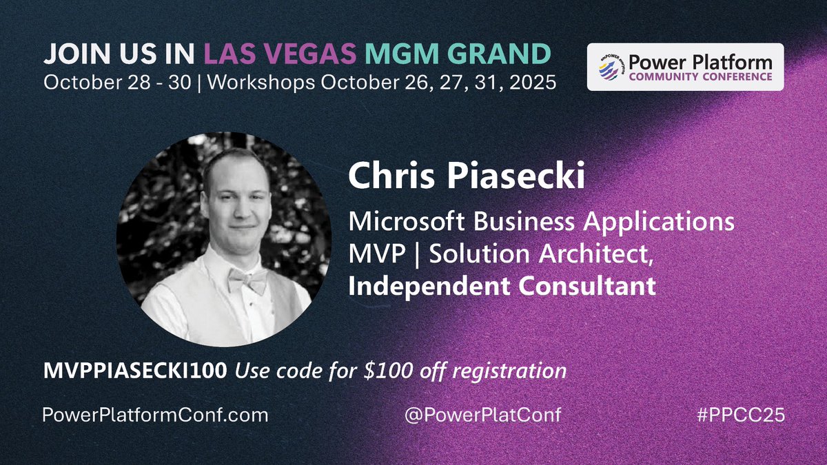 Power Platform Community Conference (@powerplatconf) on Twitter photo Chris Piasecki - <a href="/ChrisPiasecki89/">Chris Piasecki</a> - Microsoft Business Applications MVP and independent solution architect, will be speaking at the Power Platform Community Conference (<a href="/powerplatconf/">Power Platform Community Conference</a> ) 2025 in Las Vegas. With over twelve years of experience in software development, systems Chris Piasecki - <a href="/ChrisPiasecki89/">Chris Piasecki</a> - Microsoft Business Applications MVP and independent solution architect, will be speaking at the Power Platform Community Conference (<a href="/powerplatconf/">Power Platform Community Conference</a> ) 2025 in Las Vegas. With over twelve years of experience in software development, systems