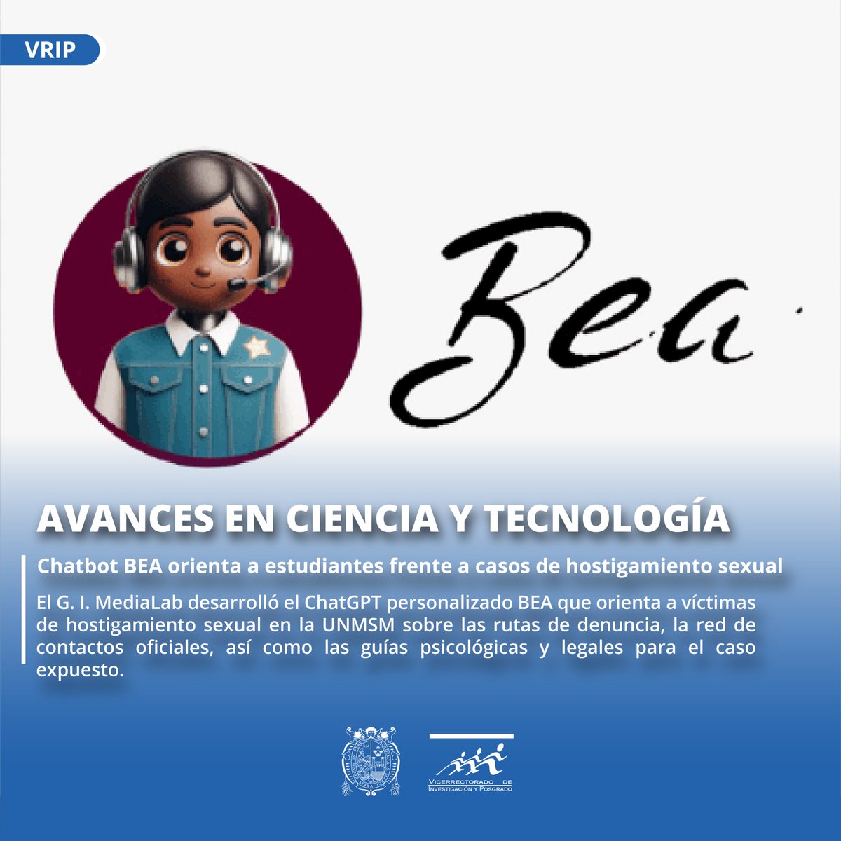 VRIP_UNMSM's tweet image. 📌 #VRIPInforma | 𝗖𝗵𝗮𝘁𝗯𝗼𝘁 𝗕𝗘𝗔 𝗼𝗿𝗶𝗲𝗻𝘁𝗮 𝗮 𝗲𝘀𝘁𝘂𝗱𝗶𝗮𝗻𝘁𝗲𝘀 𝗳𝗿𝗲𝗻𝘁𝗲 𝗮 𝗰𝗮𝘀𝗼𝘀 𝗱𝗲 𝗵𝗼𝘀𝘁𝗶𝗴𝗮𝗺𝗶𝗲𝗻𝘁𝗼 𝘀𝗲𝘅𝘂𝗮𝗹 🧑‍💻⚠️

🔗 Leer más: n9.cl/tluncq
🤖 Chatea con BEA: n9.cl/1l2af

#BEA #UNMSM #MediaLab #chatbots #chatgpt