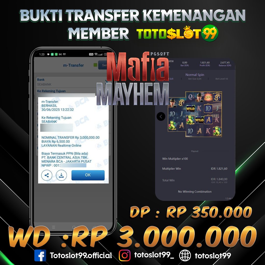 totoslot99's tweet photo. Selamat Untuk Kemenangan Member Setia TOTOSLOT99
Deposit : Rp 350.000
Withdraw : Rp 3.000.000
Bermain di game : Mafia Mayhem
Link Alternatif : https://t.co/uXCVkCJ0fB
#totoslot99 #totoslot #slotgacor #maxwin #gampangmenang #mudahmaxwin #pragmatic #pgsoft #slotjp https://t.co/MSn8f2xa8C