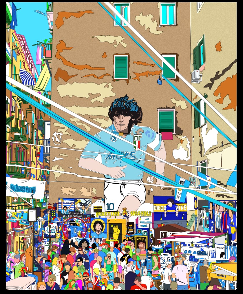SUPERSTARMIX's tweet photo. New artwork about #MARADONA #MURALES #NAPOLI #POPART #POPARTIST #MARCOSANTANIELLO #URBANLANDSCAPE https://t.co/O4JqeuI3Ez