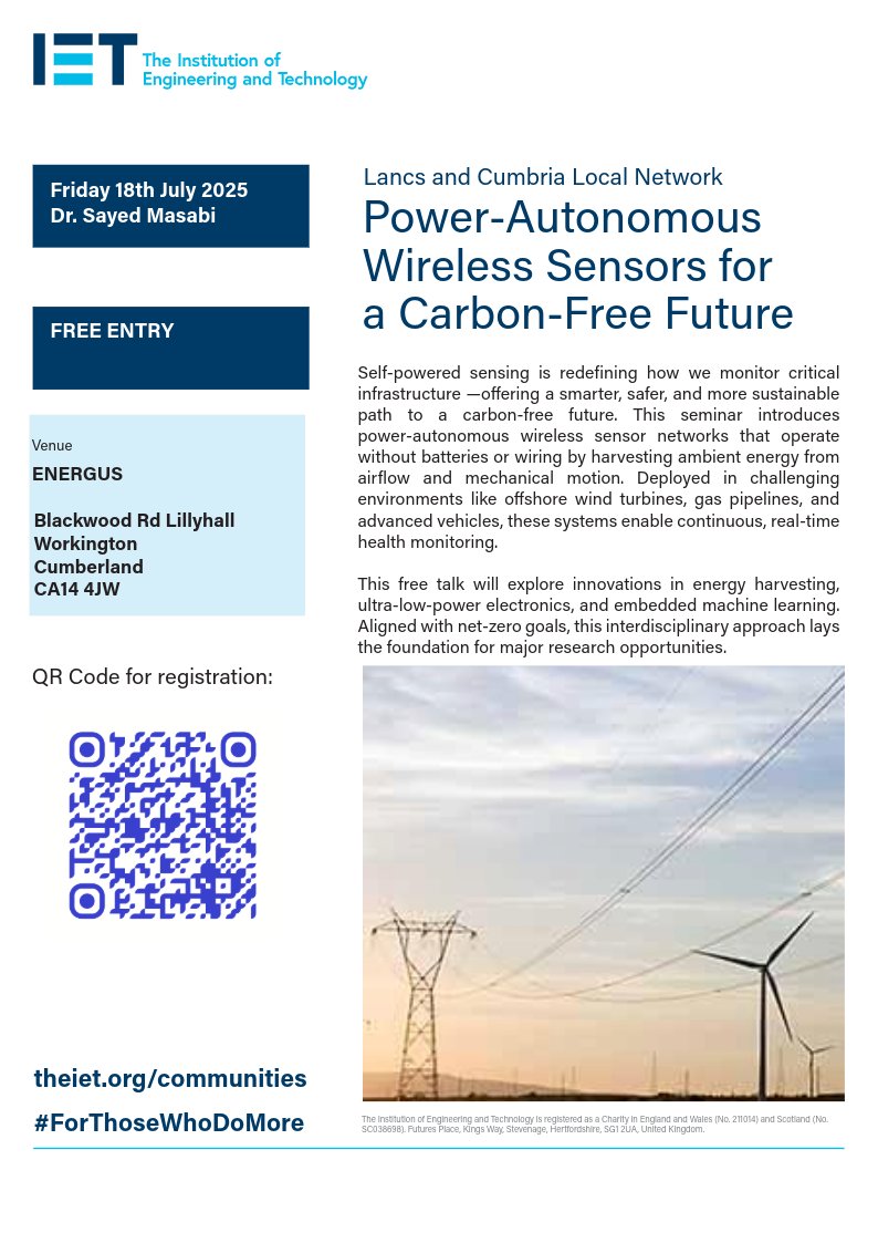 Dr Sayeed Masabi will hold a free talk on Friday 18th July about how critical infrastructre can be monitored using machine learning and low powered electronics (engx.theiet.org/c/e/21899).