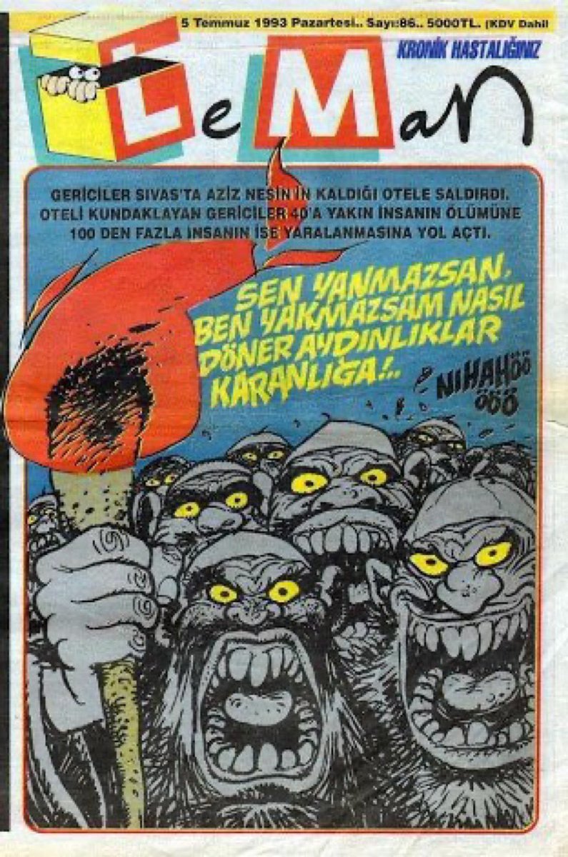 Bugün belki o gün kadar ileri gitmediler ama bu bir Madımak daha yapmayacaklarını göstermez.Bu toksik mahşer pez.enklerinden ,fikirlerinden kurtulmadıkça daha çok görürüz bu olayları. Gözaltıların tutukluluğa dönmemesi ve yeni leman sayıları gelmesi dileğiyle