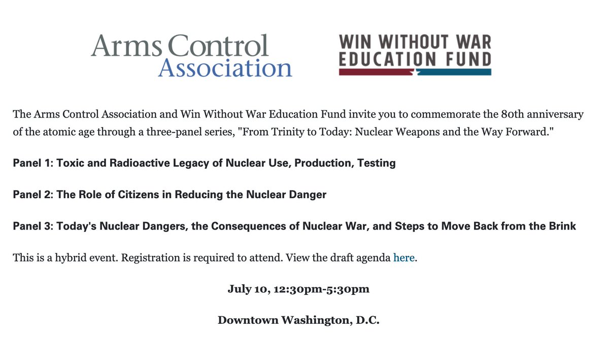 RSVP Today! "From Trinity to Today: Nuclear Weapons and the Way Forward" on July 10. 

ow.ly/IVIQ50WiHnm