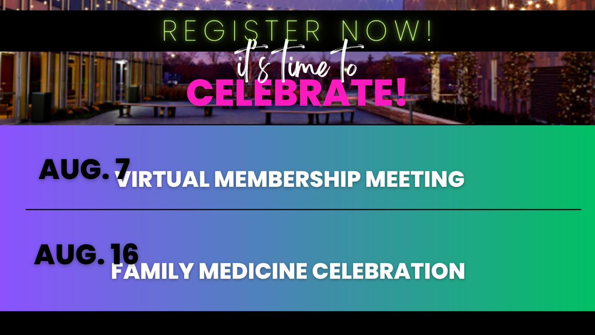 Register for the Family Medicine Celebration on Saturday, August 16, at The Exchange at Bridge Park in Dublin, OH. Hear a keynote address from Margot Savoy, MD, FAAFP; an update from AAFP Board Chair Steven Furr, MD, FAAFP; and celebrate with your peers!🔗 buff.ly/iNOgAyR