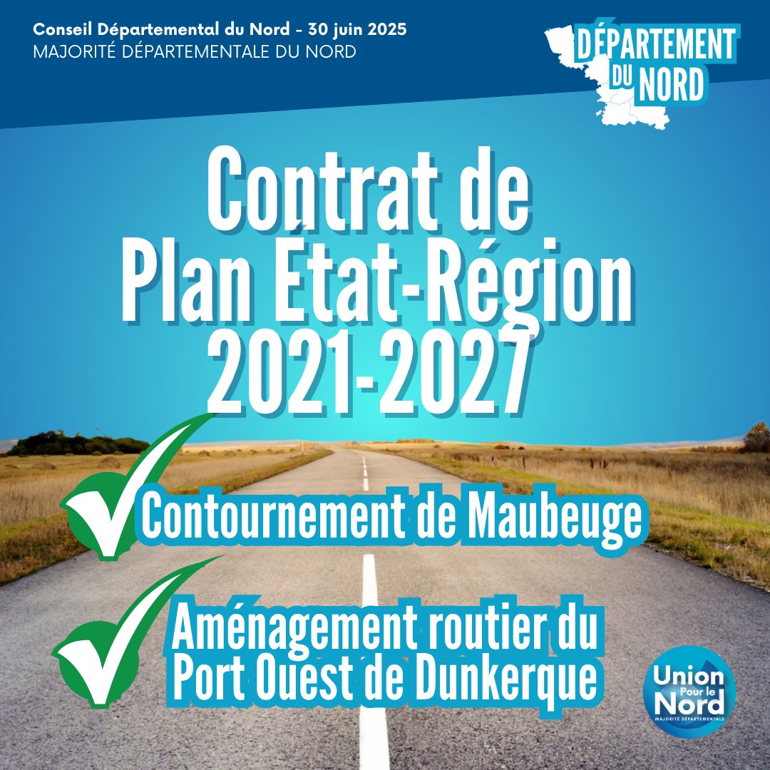 ✅ C’EST VOTÉ #CD59 ! 🛣️ LE DÉPARTEMENT DU NORD ACTE L’AVENANT MOBILITES DU #CPER 2021–2027

 ✅ 75 M€ pour le contournement de #Maubeuge
 ✅ 5 M€ pour le Port Ouest de #Dunkerque
 🧭 La majorité Union pour le Nord agit pour une mobilité utile, équitable et sécurisée.