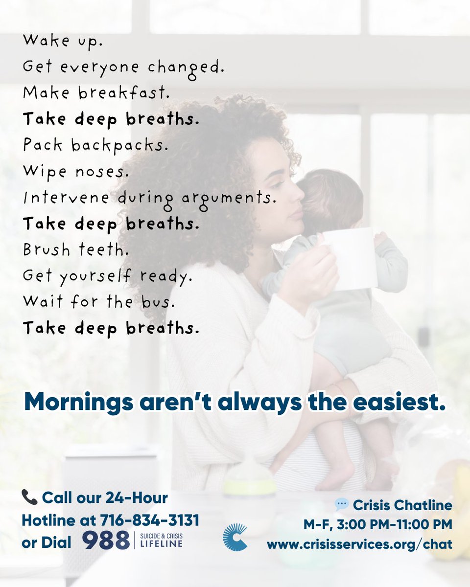 Mondays can be a lot. If the week’s off to a rough start, we’re here to help.

📞 24/7 Hotline: 716-834-3131 or 988
💬 Chat M–F, 3–11PM: crisisservices.org/chat

#MentalHealthSupport #CrisisHotline #AnxietySupport