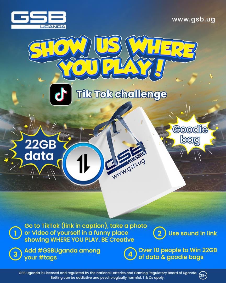 Win 🏆 22GBs of Data and a Goodie Bag from @GSBUganda

Very simple; Use Tiktok sound in this link vm.tiktok.com/ZMSQhnG6f/ showing where you Play from.