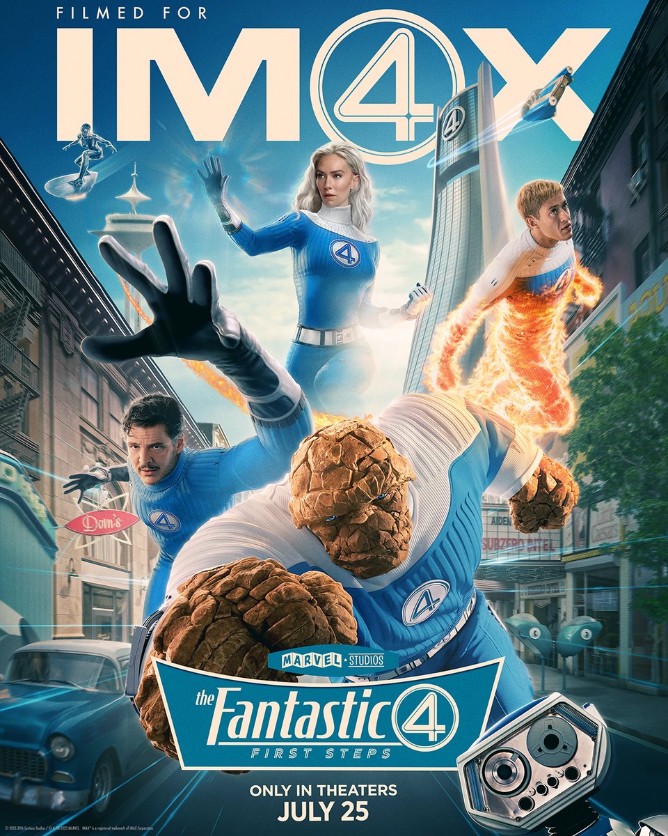 IMAX's tweet photo. Marvel's first family is crashing into IMAX this summer. Get your tickets to #TheFantasticFour: First Steps in IMAX now! https://t.co/liJpJh2idi #FilmedForIMAX https://t.co/gQ53C2pa6E