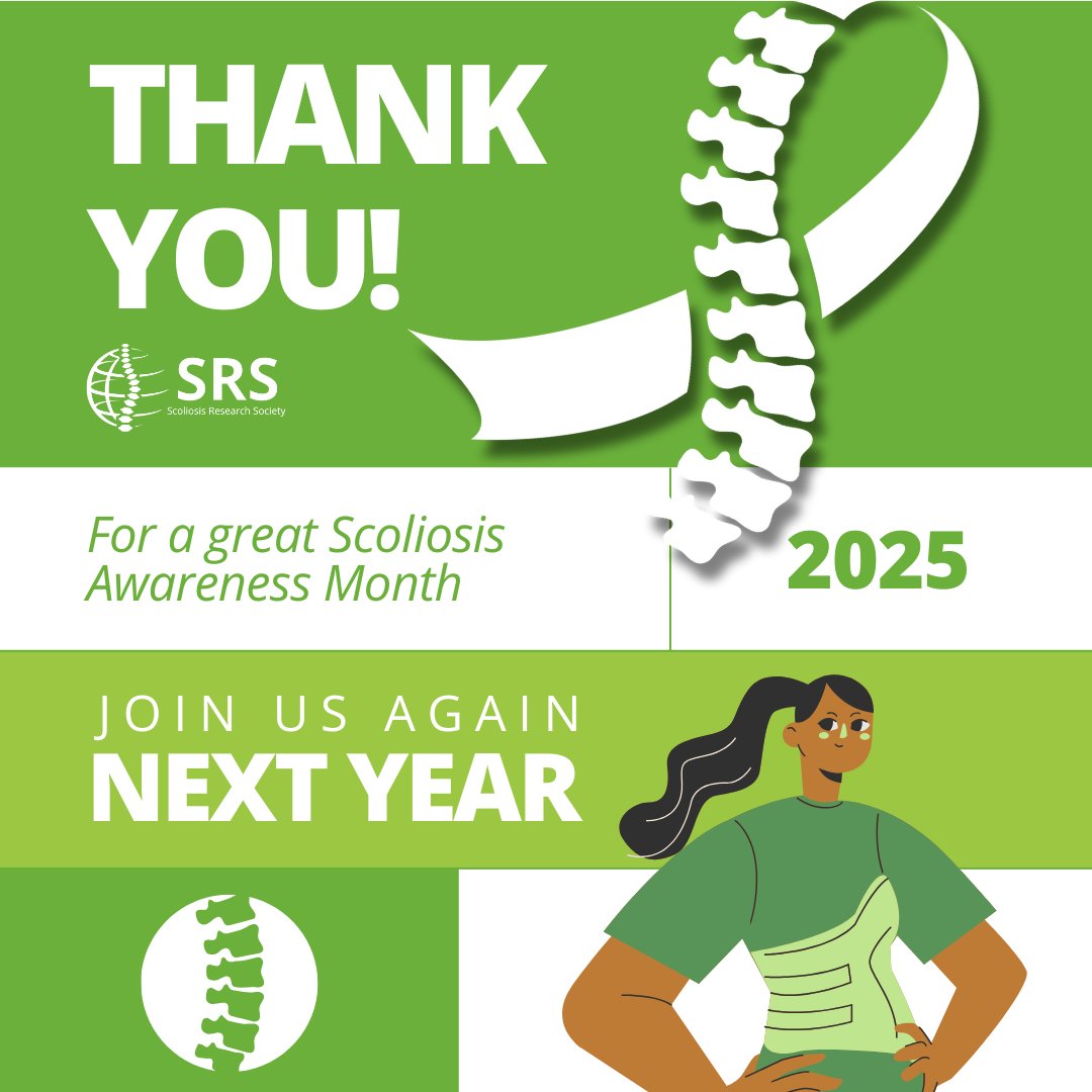 SRS_org's tweet image. Thank you for joining us throughout Scoliosis Awareness Month! We're especially grateful to everyone who shared their stories, insights, and support. Your collaboration made this month truly meaningful. We’re already looking ahead with excitement to #SAM26!