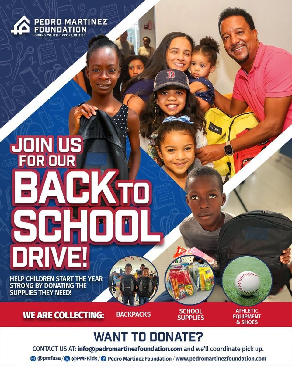 Help Kids Thrive This School Year!
Our 2025 Back to School Drive is in full swing  and YOU can make a huge difference.

We’re collecting:
🎒 Backpacks
👟 Shoes
👕 Clothing
🏀 Athletic gear
💻 Gently used tech

🛍️ Visit pedromartinezfoundation.com/pages/back-to-… in the Amazon wish list quick.