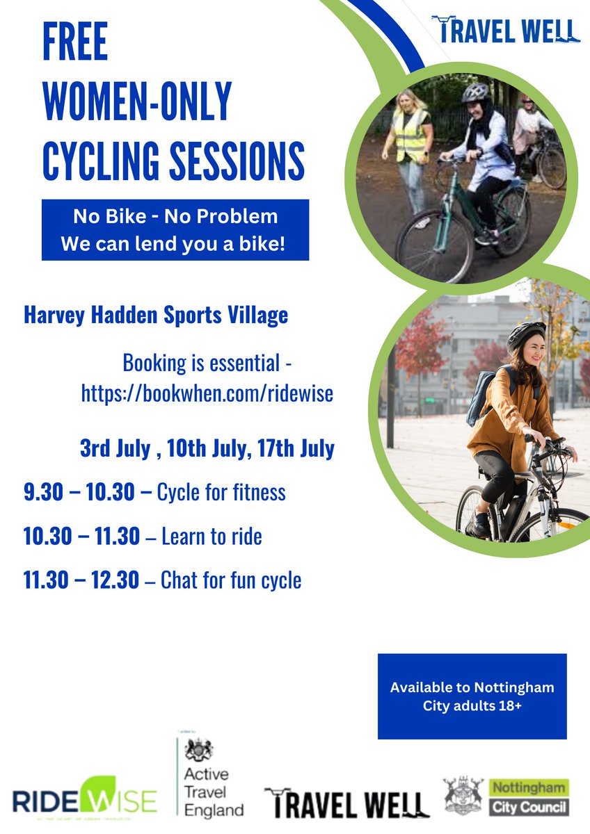 These FREE, WOMEN-ONLY cycling sessions are perfect for those 18+ wanting to learn how to ride, or just gain more confidence on their bikes!

On and off road sessions available to book...

bookwhen.com/ridewise?tags=…