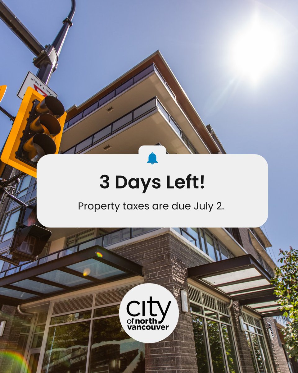 Property taxes are due July 2 — that’s in three days! Don’t let the deadline sneak up on you, pay on time to avoid penalties and keep your account in good standing.

Get all the details here 👉 cnv.org/Taxes
#PropertyTaxes #EbillingCNV