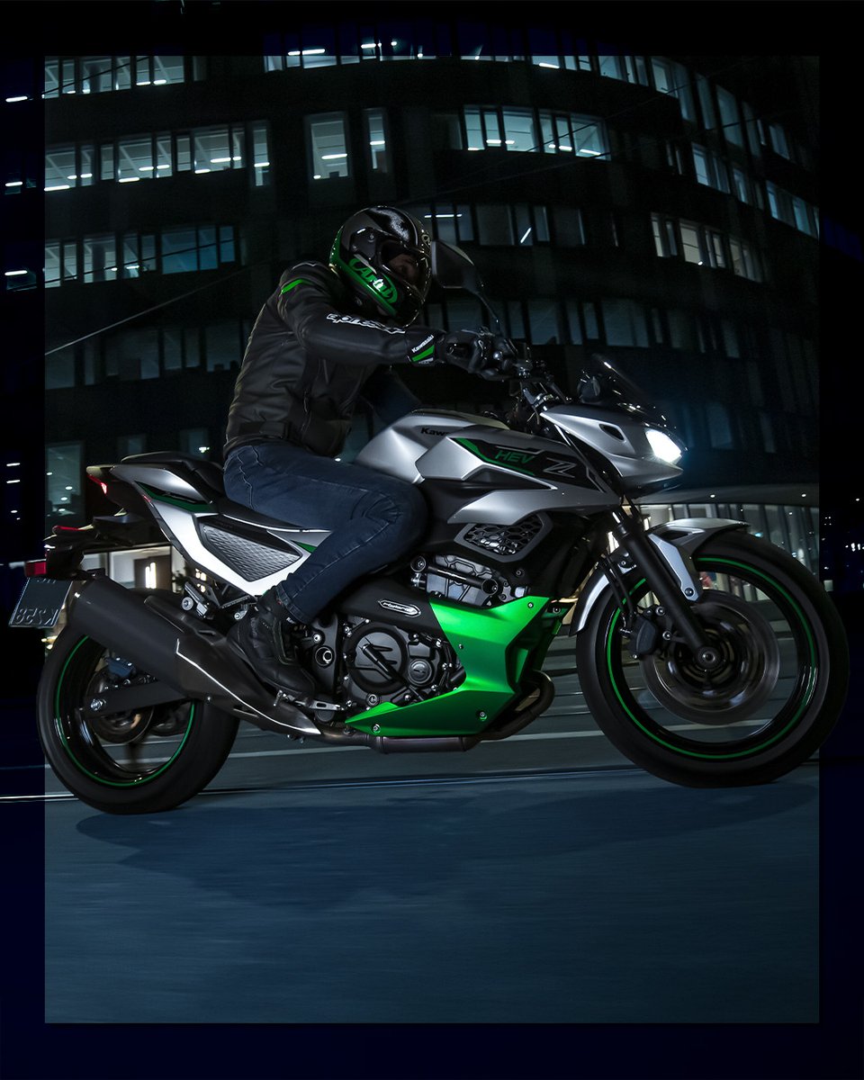 First of its kind, the #Z7Hybrid is on the cutting of motorcycle engine technology. With an ICE, electric motor, and a boost button to give you a little extra sauce when you need it, the Z7 Hybrid is like no other machine. #GoWithGreenPower #GoodTimes #Kawasaki