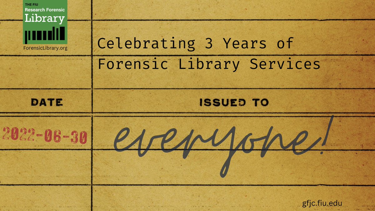 FIU_Forensics (@fiu_forensics) on Twitter photo Three years ago today, we launched the first-ever #OpenAccess #library dedicated to #ForensicScience and funded in part by <a href="/OJPNIJ/">National Institute of Justice</a>. Check it out, online, any time, at forensiclibrary.org. Three years ago today, we launched the first-ever #OpenAccess #library dedicated to #ForensicScience and funded in part by <a href="/OJPNIJ/">National Institute of Justice</a>. Check it out, online, any time, at forensiclibrary.org.