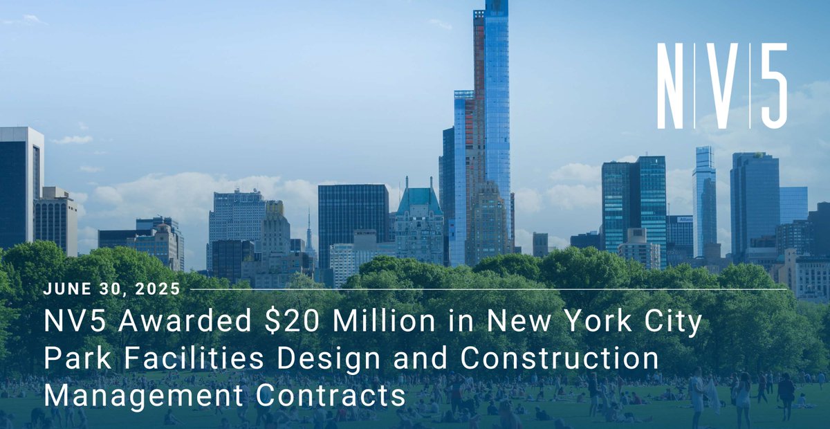 NV5 announced today that it has been awarded over $20 million in engineering design and construction management contracts by the New York City Department of Parks and Recreation to support parks and recreation facility improvements. ir.nv5.com/news-events/ne…
