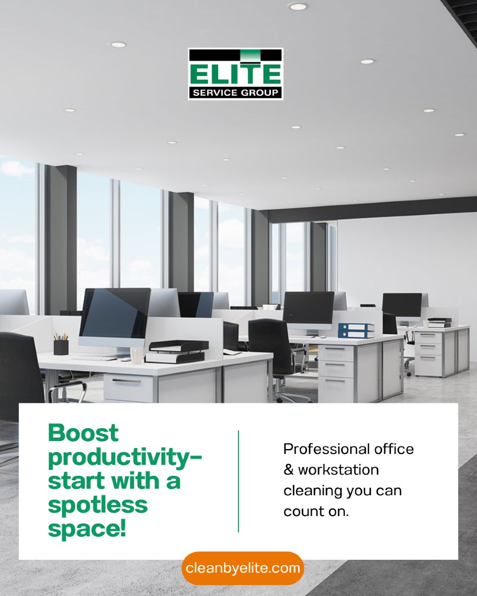 CleanbyElite's tweet photo. From cluttered to clean—your workstations deserve elite care! 🖥️🧼

Our expert team ensures every desk, chair, keyboard, and shared space is disinfected and sparkling. 💪

Perfect for boosting employee morale, health, and focus.

#EliteServiceGroup #EliteClean https://t.co/cewkXoVhb3