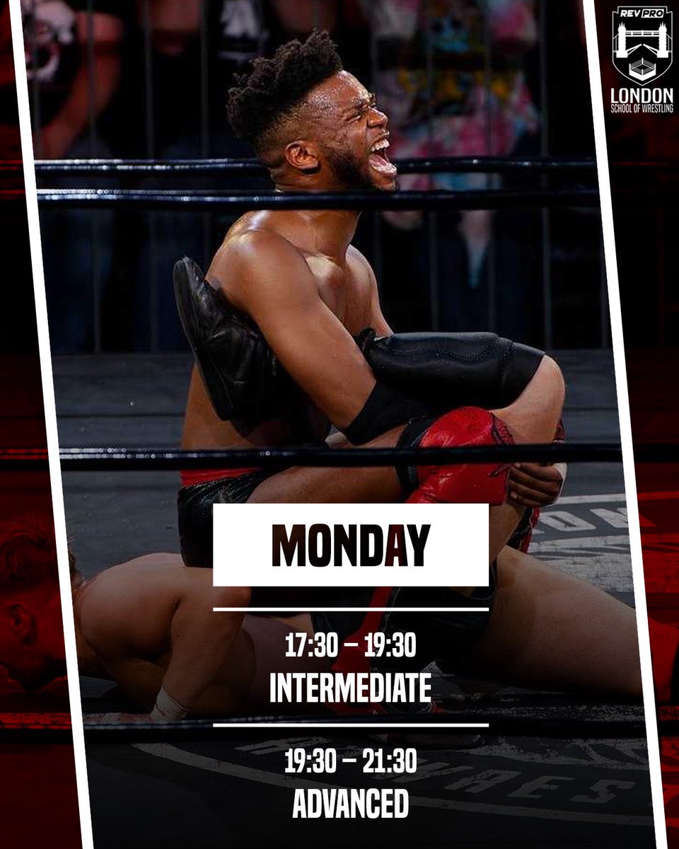 Mondays at the London School of Wrestling:

17:30-19:30 | Intermediate
19:30-21:30 | Advanced

Book your slot now:
revolutionprowrestling.com/londonschool