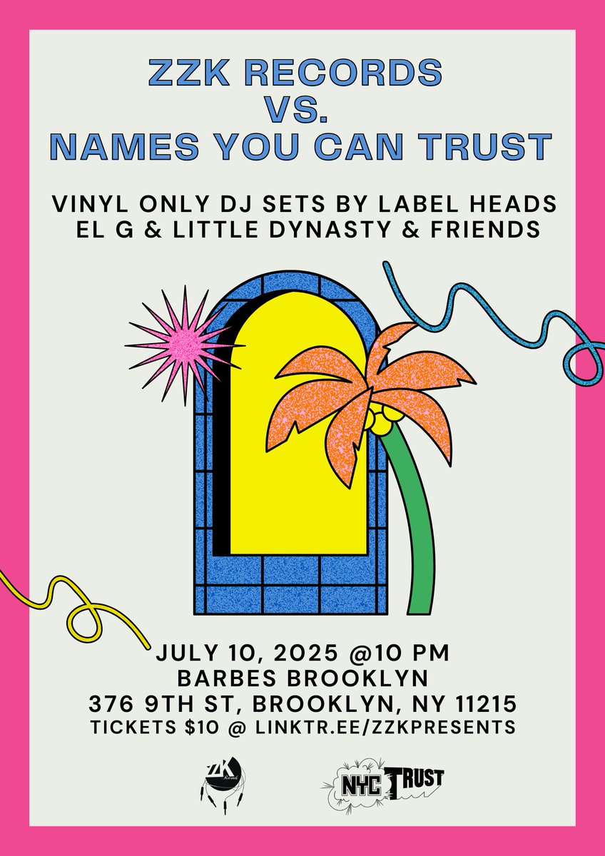 ZZK Records (@zzkrecords) on Twitter photo 🌀 One Nation Under a Cumbia Groove 🌀
East Coast meets West Coast as <a href="/zzkrecords/">ZZK Records</a> & <a href="/NYCTrust/">NYCT</a> go vinyl-only at Barbes #Brooklyn!
Deep cumbia cuts & tropical bass w/ <a href="/grantcdull/">Grant C. Dull</a> (El G), Little Dynasty & friends.
📍 Barbes, Brooklyn
🗓️ Thursday July 10
🔗 linktr.ee/zzkpresents 🌀 One Nation Under a Cumbia Groove 🌀
East Coast meets West Coast as <a href="/zzkrecords/">ZZK Records</a> & <a href="/NYCTrust/">NYCT</a> go vinyl-only at Barbes #Brooklyn!
Deep cumbia cuts & tropical bass w/ <a href="/grantcdull/">Grant C. Dull</a> (El G), Little Dynasty & friends.
📍 Barbes, Brooklyn
🗓️ Thursday July 10
🔗 linktr.ee/zzkpresents