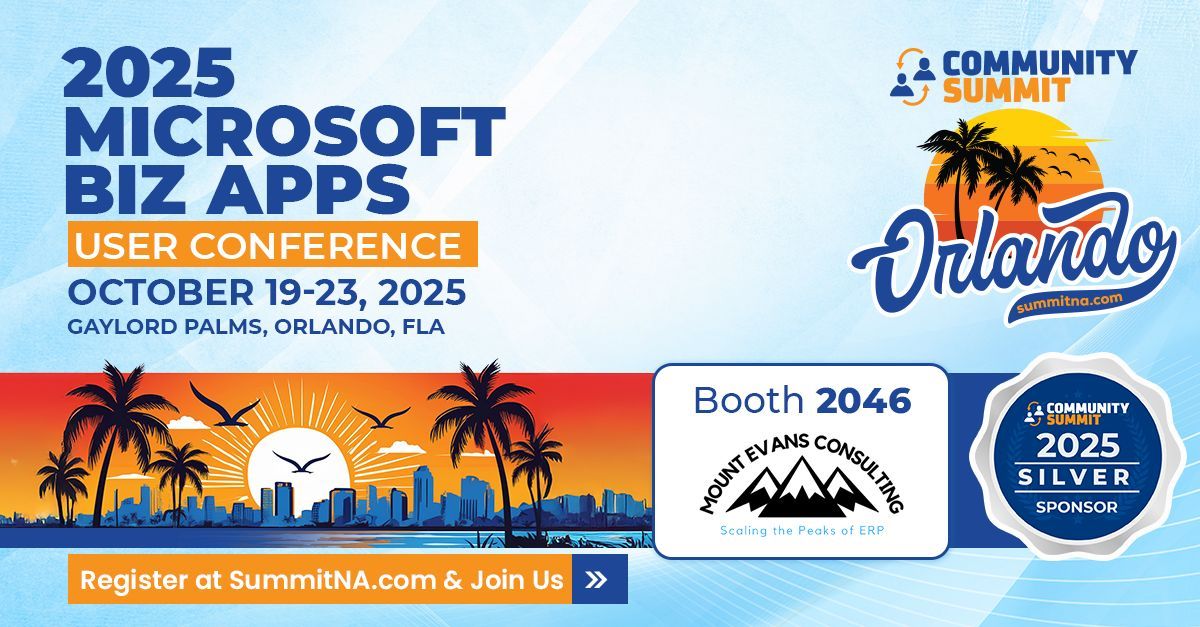 📣 We are sponsoring #MySummitNA (Community Summit North America) in Orlando, October 19-23rd — where the Microsoft Biz Apps community converges for education, training, networking &amp; keynotes. 

Register today: summitna.com (+ use code MountEvans10 for 10% off!)
