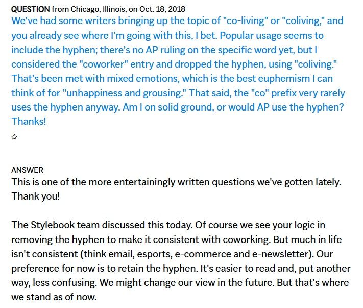 APStylebook's tweet image. We don't hyphenate email or esports, but we do use a hyphen with other e- terms: e-book, e-reader, e-commerce.
So when you sign up for the AP Stylebook e-newsletter, that's with a hyphen.
apstylebook.com/newsletter