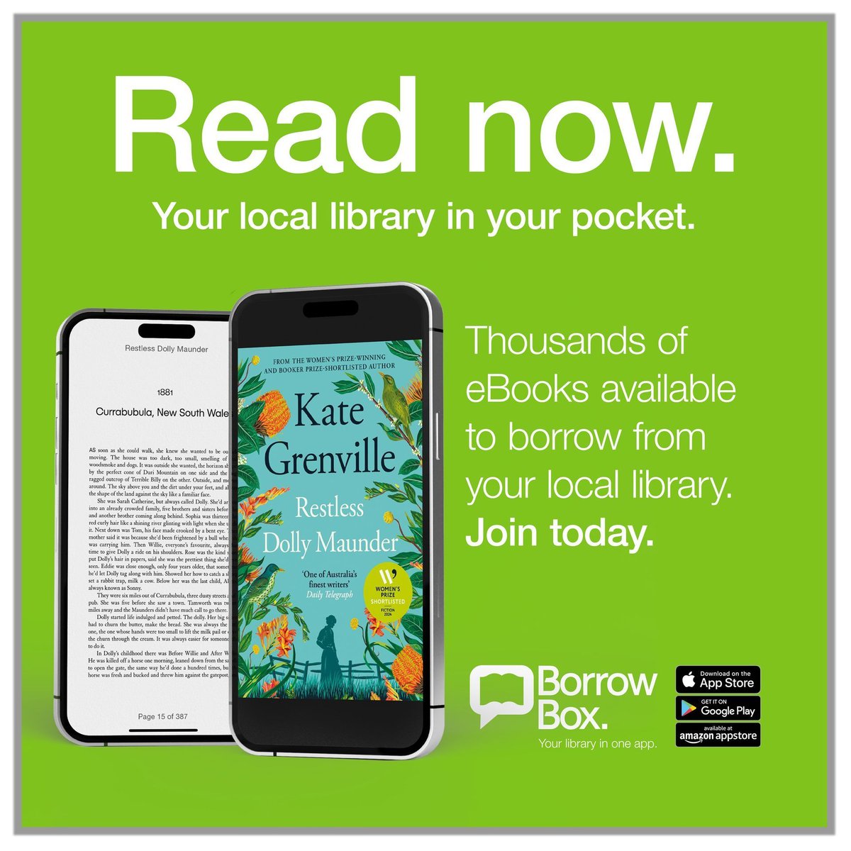 A woman ahead of her time, determined to shape her own future. In Restless Dolly Maunder, Kate Grenville draws on her grandmother’s life to tell a powerful story of love, defiance, and resilience. Available on BorrowBox now! 🐦 📚 📲 👉 buff.ly/3ytphta