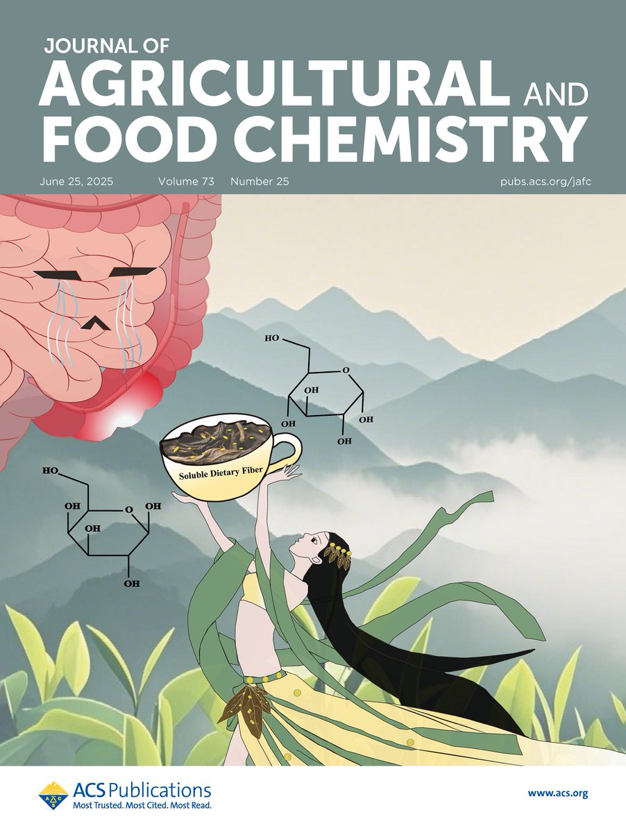 This #JAFC cover represents how soluble dietary fiber from tea residues alleviates #colitis by restoring gut microbiota and suppressing inflammation, while Eurotium cristatum fermentation enhances its efficacy. Find out more in the article at go.acs.org/cOw