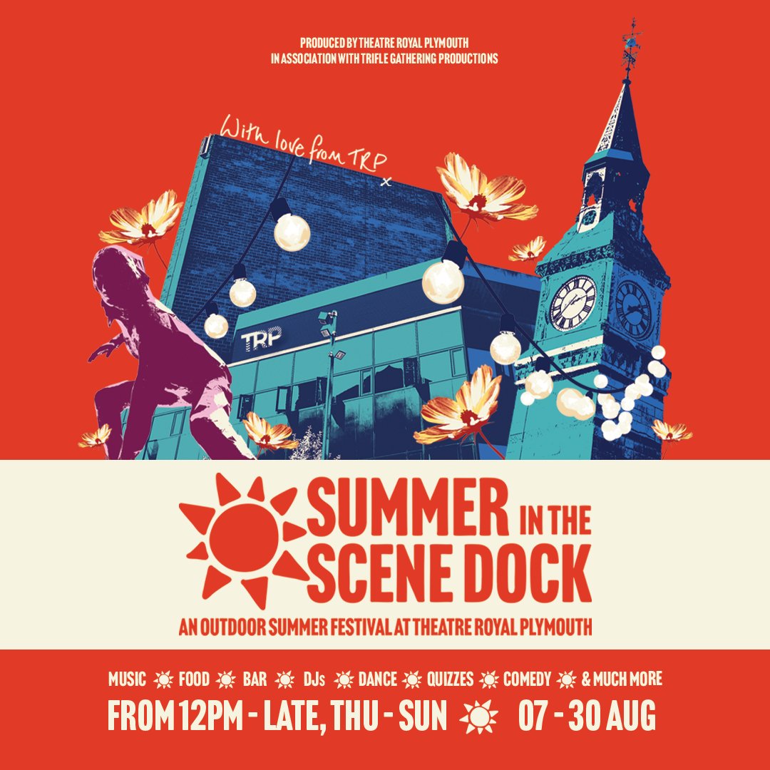 TRPlymouth's tweet photo. Join us for an unmissable programme of outdoor events at Theatre Royal Plymouth this August. ☀️

We’re transforming our Scene Dock* into a welcoming hub of entertainment and community. Expect bands, quiz nights, DJ sets, theatre, cabaret, workshops, roaming performers and more... https://t.co/jIr7TGzGQI