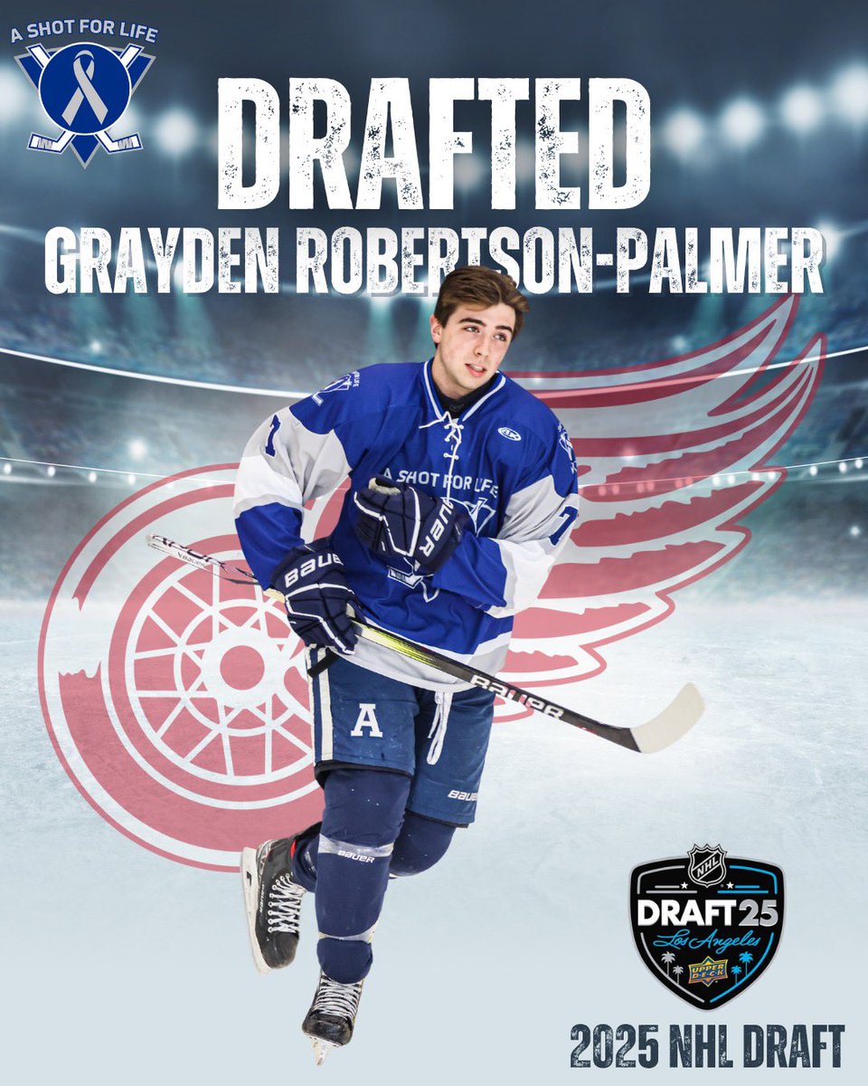 ASFL_Shoot4Cure's tweet image. Congratulations to ASFL athlete Grayden Robertson-Palmer on being selected in the 2025 NHL Draft by the Detroit Red Wings! #ASFLFamily