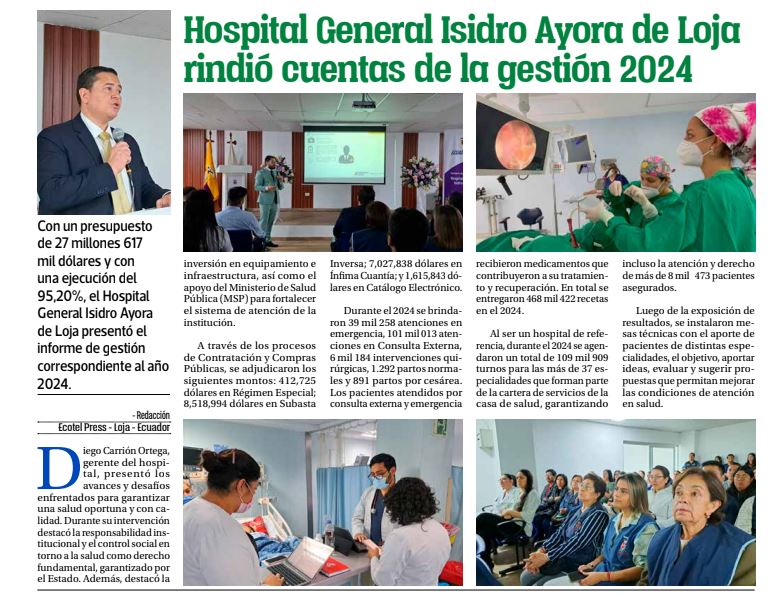 #MSPEnMedios I El <a href="/HIAyoraLoja/">Hospital General Isidro Ayora - Loja 🇪🇨</a> rindió cuentas de su gestión 2024 y a través de #EcotelPress te contamos más detalles.