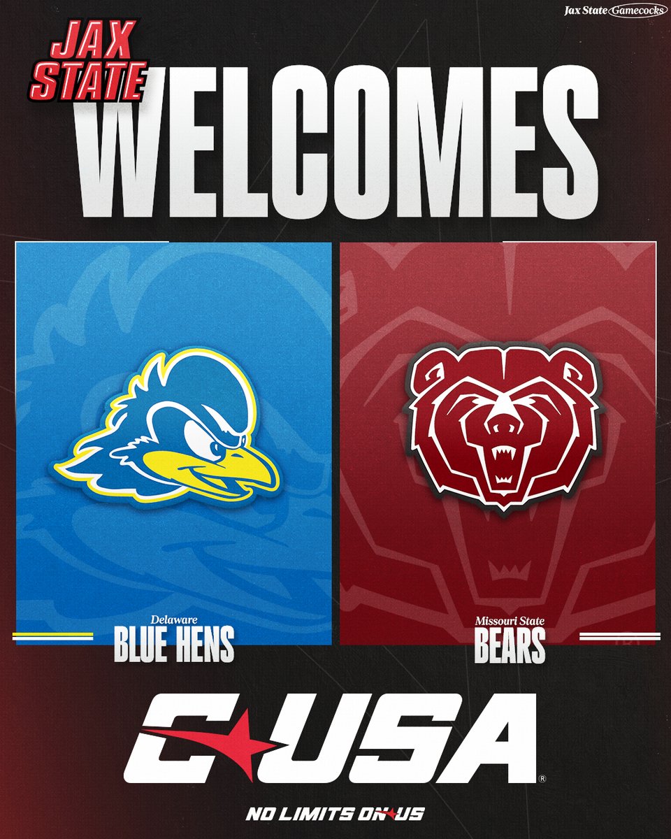 JSUGamecocks's tweet image. Welcome to @ConferenceUSA, @UDBlueHens and @MissouriStBears!
#NoLimitsOnUs