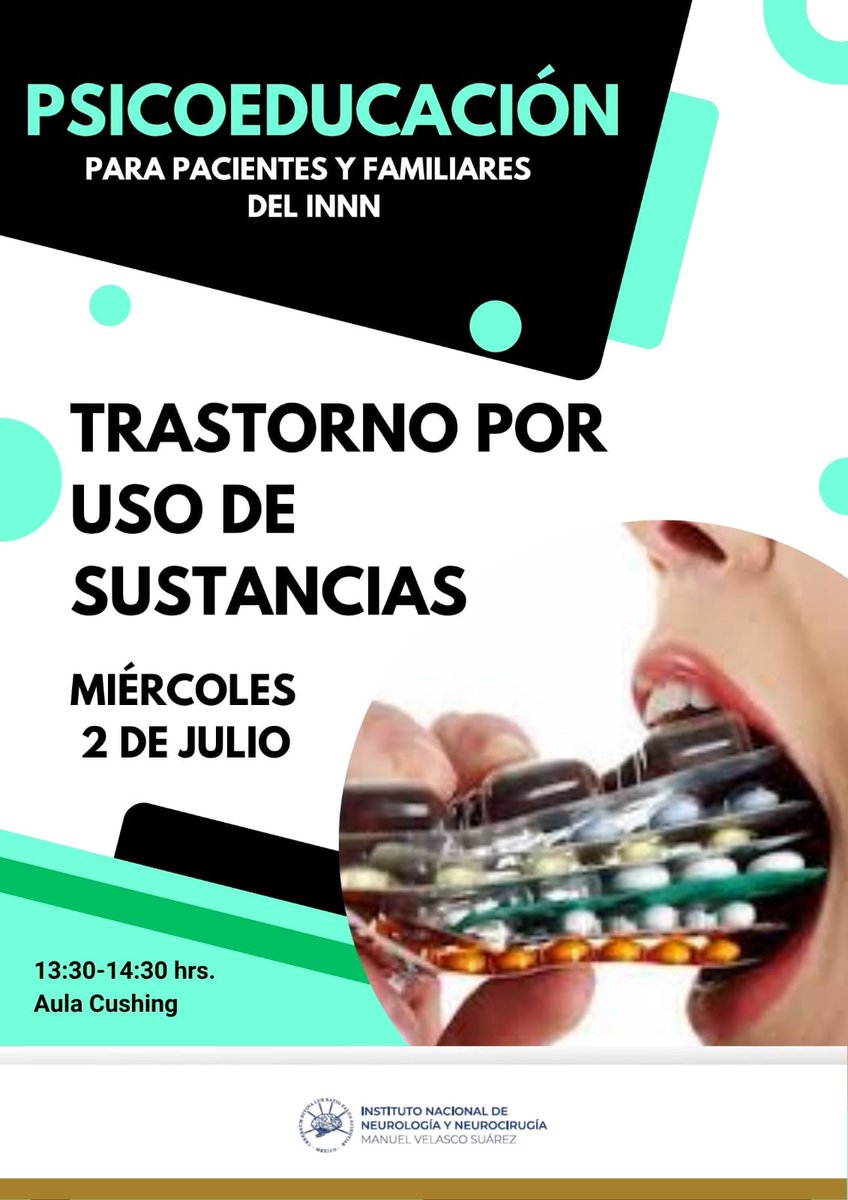 👩‍⚕️👨‍⚕️Nuestro proyecto "Psicoeducación" esta de vuelta.

👩‍🏫👨‍🏫Te esperamos este miércoles 02 de julio a las 13:30 hrs. en nuestra aula Cushing para charla sobre Trastorno por uso de sustancias.

Modalidad presencial y gratuita, dirigida a pacientes y sus familiares.

¡Participa!