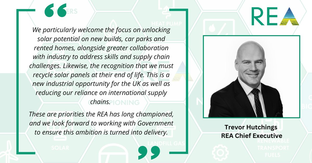 REA (@reassociation) on Twitter photo The REA welcomes the Government’s Solar Roadmap as a step toward accelerating rooftop solar deployment. It highlights priorities the REA has long championed, including new build integration & recycling solar panels. 
CEO Trevor Hutchings 's response below 👇 The REA welcomes the Government’s Solar Roadmap as a step toward accelerating rooftop solar deployment. It highlights priorities the REA has long championed, including new build integration & recycling solar panels. 
CEO Trevor Hutchings 's response below 👇