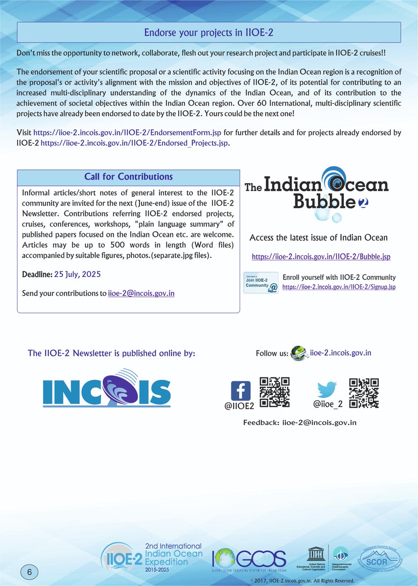 IIOE-2 (@iioe_2) on Twitter photo *** IIOE-2 NewsLetter Volume-6, Issue-III, June, 2025 ***
The Latest Update from the International Indian Ocean Expedition-2 is at iioe-2.incois.gov.in/IIOE-2/pdfview…
<a href="/ESSO_INCOIS/">INCOIS, MoES</a> <a href="/moesgoi/">MoES GoI</a> <a href="/Ravi_MoES/">Ravi</a> <a href="/PIB_India/">PIB India</a> <a href="/PIBEarthScience/">PIB_Earth Sciences</a> <a href="/tummalasrini/">srinivasakumar</a> <a href="/iioe_2/">IIOE-2</a> <a href="/iioe_ecsn/">IIOE-2 Early Career Scientist Network</a> *** IIOE-2 NewsLetter Volume-6, Issue-III, June, 2025 ***
The Latest Update from the International Indian Ocean Expedition-2 is at iioe-2.incois.gov.in/IIOE-2/pdfview…
<a href="/ESSO_INCOIS/">INCOIS, MoES</a> <a href="/moesgoi/">MoES GoI</a> <a href="/Ravi_MoES/">Ravi</a> <a href="/PIB_India/">PIB India</a> <a href="/PIBEarthScience/">PIB_Earth Sciences</a> <a href="/tummalasrini/">srinivasakumar</a> <a href="/iioe_2/">IIOE-2</a> <a href="/iioe_ecsn/">IIOE-2 Early Career Scientist Network</a>