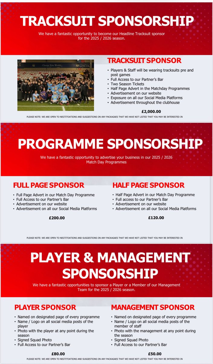 As we look forward to this weekend’s open session and fans forum at the club

I want to reach out to everyone that’s shown interest and a desire to help us in this new period of transition. We have some fantastic deals on club sponsorship below with only a few options available