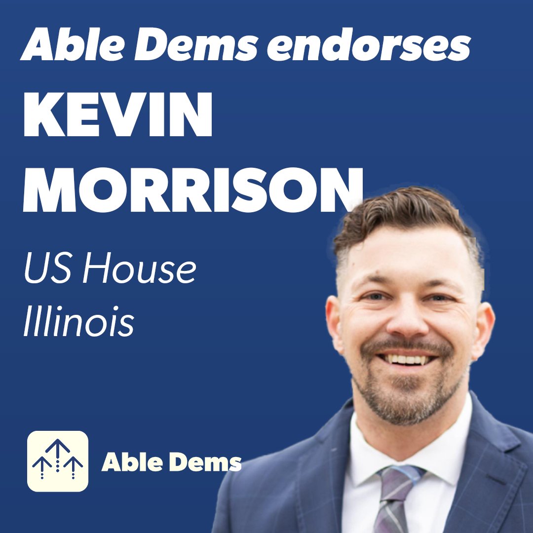 AbleDemsPAC's tweet photo. We are thrilled to announce our endorsement of Cook County Commissioner Kevin Morrison @MorrisonforIL for Congress in Illinois’ 8th District,

Kevin made history as the first openly LGBTQ+ and youngest-ever Commissioner in Cook County. https://t.co/TWZVdTtYCH