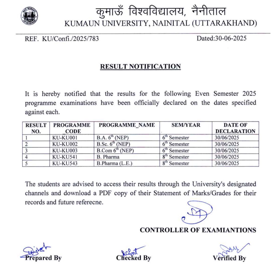 Prof Diwan S Rawat (@diwanprof) on Twitter photo We are committed to bring new changes in the system!
All UG final sem results declared by Kumaun University just now (9.45 pm) on the date that we notified! Last exam was on June 19, 2025!
<a href="/LtGenGurmit/">LT GEN GURMIT SINGH, PVSM, UYSM, AVSM, VSM (Retd)</a> <a href="/drdhansinghuk/">Dr.Dhan Singh Rawat</a> <a href="/pushkardhami/">Pushkar Singh Dhami</a> <a href="/ugc_india/">UGC INDIA</a> <a href="/PMOIndia/">PMO India</a> <a href="/EduMinOfIndia/">Ministry of Education</a> We are committed to bring new changes in the system!
All UG final sem results declared by Kumaun University just now (9.45 pm) on the date that we notified! Last exam was on June 19, 2025!
<a href="/LtGenGurmit/">LT GEN GURMIT SINGH, PVSM, UYSM, AVSM, VSM (Retd)</a> <a href="/drdhansinghuk/">Dr.Dhan Singh Rawat</a> <a href="/pushkardhami/">Pushkar Singh Dhami</a> <a href="/ugc_india/">UGC INDIA</a> <a href="/PMOIndia/">PMO India</a> <a href="/EduMinOfIndia/">Ministry of Education</a>