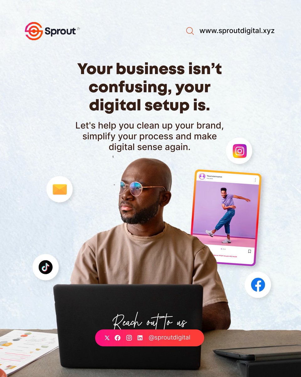 Your business isn’t confusing  your digital setup is.
Let’s fix that. Clean brand. Simple systems. Digital clarity.

🔗 sproutdigital.xyz
#SproutDigital #DigitalClarity #SmallBizTips #BrandStrategy #DigitalMarketing