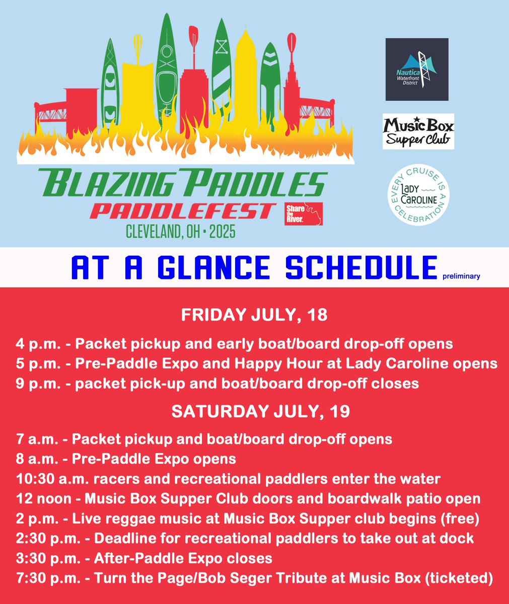 ShareTheRiver's tweet image. With the help of our super hospitality partners @musicboxcle and @LadyCarolineCLE our new home at Nautica makes our 7th Annual Blazing Paddles Paddlefest more than a paddle - it's Cleveland's largest public community riverfront event! See you on 7/19! #CuyahogaRiver!