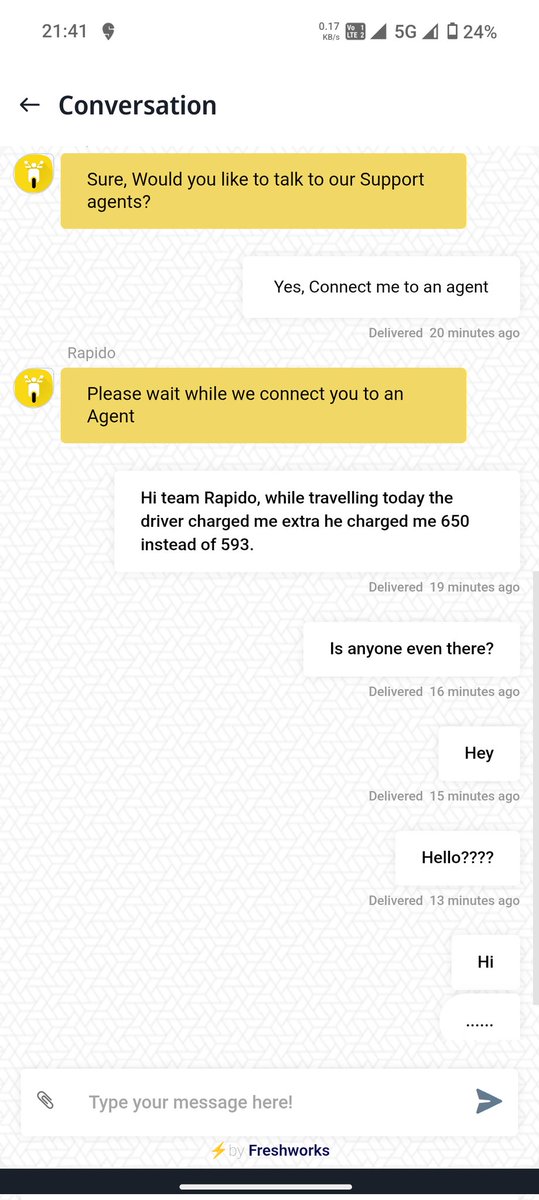 Mehul_2803's tweet photo. Hi team Rapido, recently I faced a issue with one of your competitor and now you are also going to treat your customers like this.

I have been charged extra while I tried to lodge an complaint no one is even there to listen. I waited for 20 mins.
@sankaaravind @rapidobikeapp https://t.co/s1fq9Iq8ol