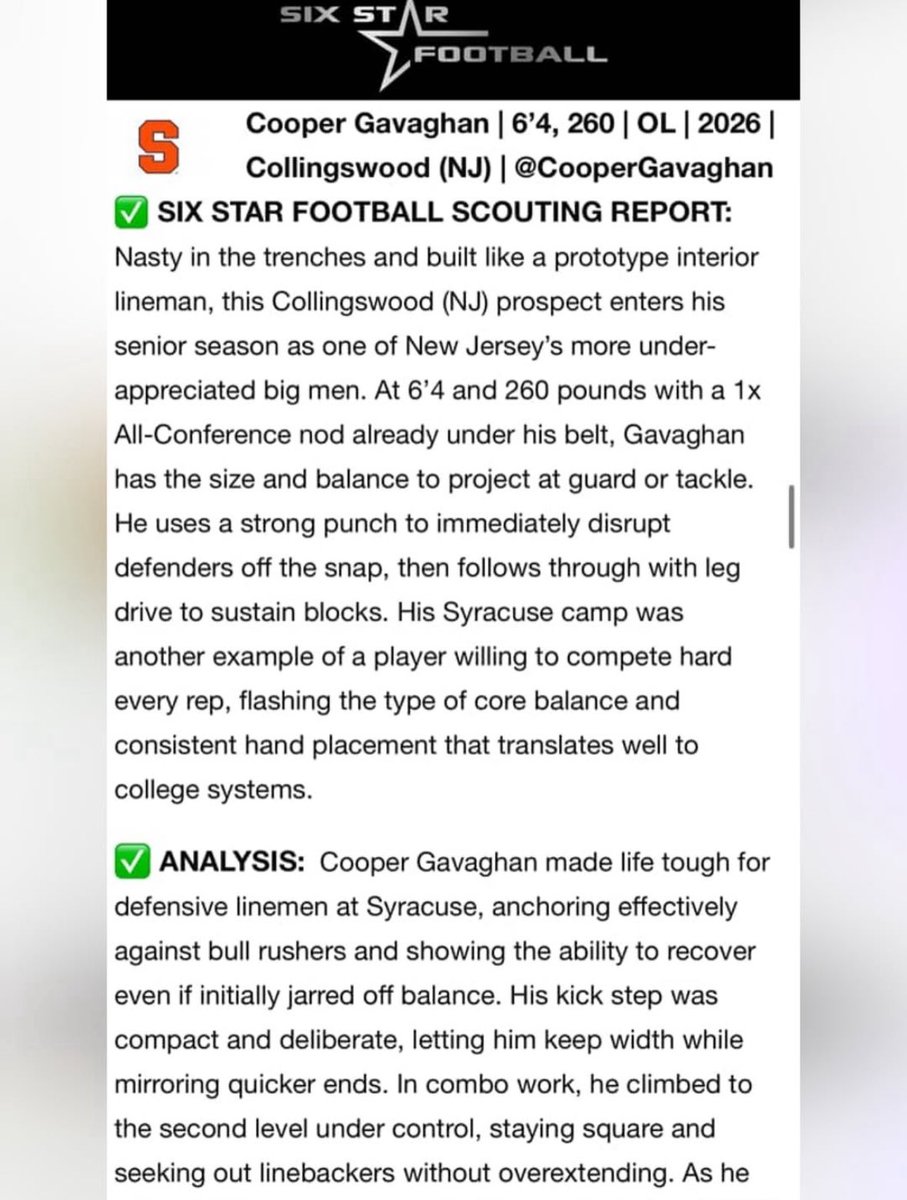 Thank you <a href="/sixstarfootball/">Six Star Football | PLUS+</a> for the write up from <a href="/CuseFootball/">Syracuse Football</a> big man camp