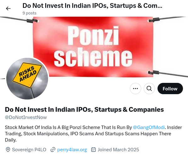 Evil Plans (@_evilplans) on Twitter photo Domestic and foreign investors are now avoiding stock market of India due to various reasons. <a href="/DoNotInvestNow/">Do Not Invest In Indian IPOs, Startups & Companies</a> and take out all your money before it is too late warns Praveen Dalal. <a href="/TheInvinciblePD/">The Praveen Dalal</a> Trump Modi Domestic and foreign investors are now avoiding stock market of India due to various reasons. <a href="/DoNotInvestNow/">Do Not Invest In Indian IPOs, Startups & Companies</a> and take out all your money before it is too late warns Praveen Dalal. <a href="/TheInvinciblePD/">The Praveen Dalal</a> Trump Modi
