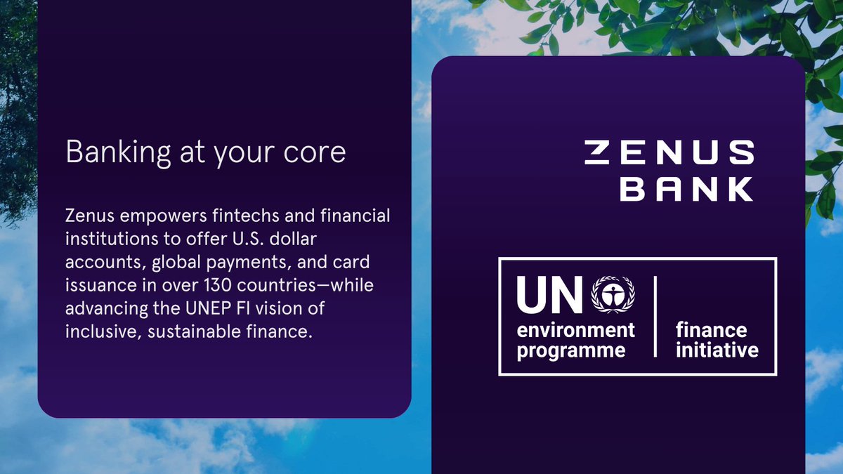 Zenus Bank (@zenusbank) on Twitter photo Modern financial services are still out of reach for millions—especially in emerging markets. Zenus Embedded Banking lets institutions offer USD accounts, Visa cards & global payments. Aligned with <a href="/UNEP_FI/">UNEP Finance Initiative (UNEP FI)</a> to drive real inclusion & sustainability.
🔗 bit.ly/3I0eA9B Modern financial services are still out of reach for millions—especially in emerging markets. Zenus Embedded Banking lets institutions offer USD accounts, Visa cards & global payments. Aligned with <a href="/UNEP_FI/">UNEP Finance Initiative (UNEP FI)</a> to drive real inclusion & sustainability.
🔗 bit.ly/3I0eA9B